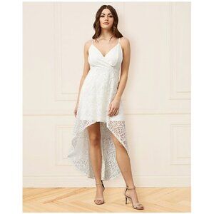 Women Le Chateau Stretch Lace Wrap-Like White Dres